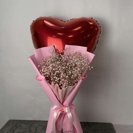 💐+🎈Комбо-Набор: Гипсофила+шар сердце