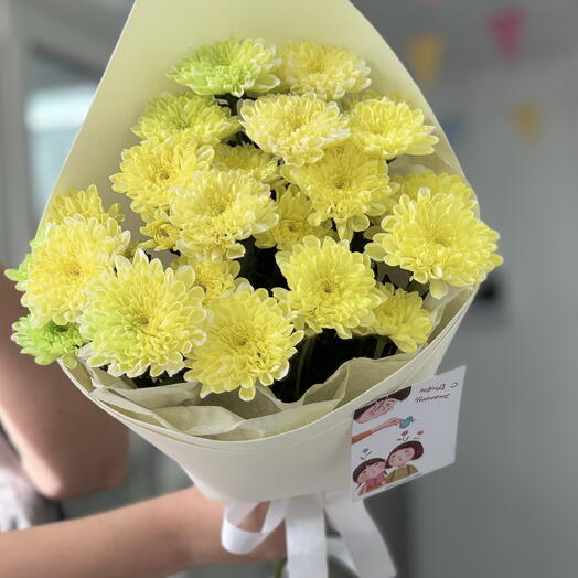 Букет комплимент  из кустовых хризантем 💛