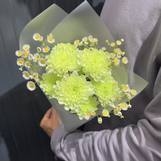 Букет с ромашками цвета Лайм 💚