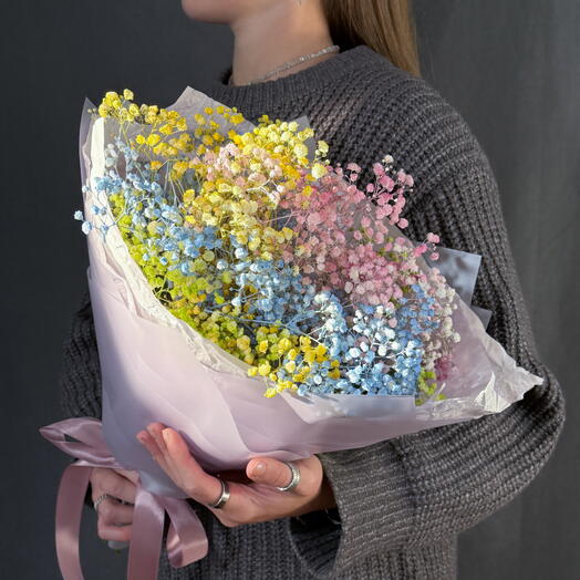 Букет "Радуга💐" из Гипсофилы