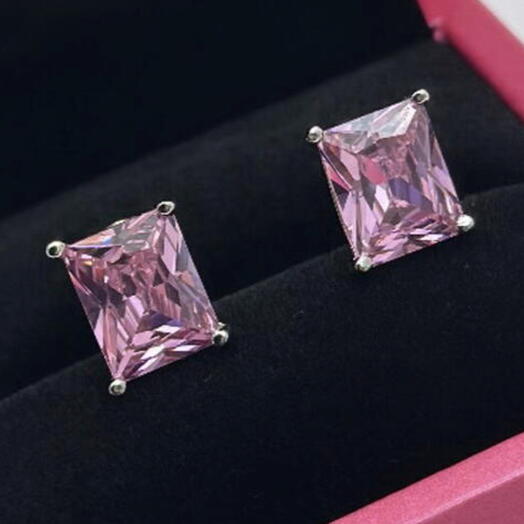Серьги розовые прямоугольные