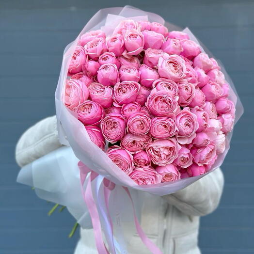 Шикарный букет пионовидной розы Silva Pink в матовой упаковке 🌸🌸