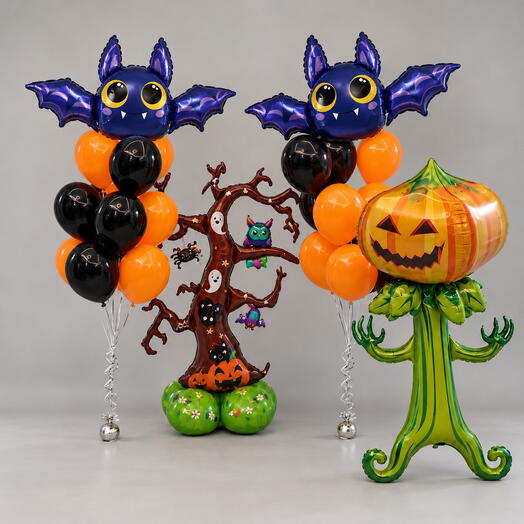 🎃 Хэллоуин — набор шаров с летучими мышами и тыквой
