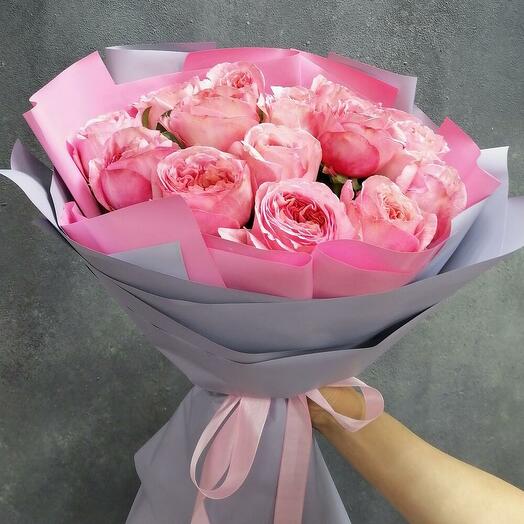 Монобукет из 15 пионовидных роз Pink O Hara (ароматная)