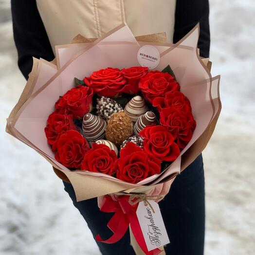 Клубника в шоколаде + розы "Дерзкая штучка" 🍓