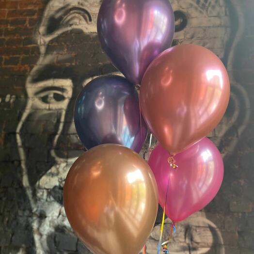 Cascade of 5 helium balloons "Pink chrome"