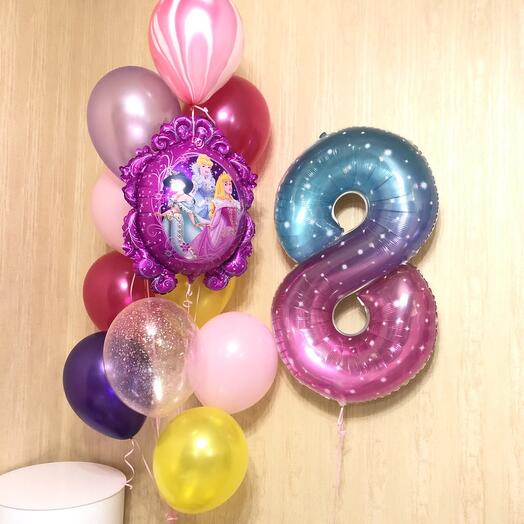 Balloons for the birthday of 8 years with princesses 12 pcs