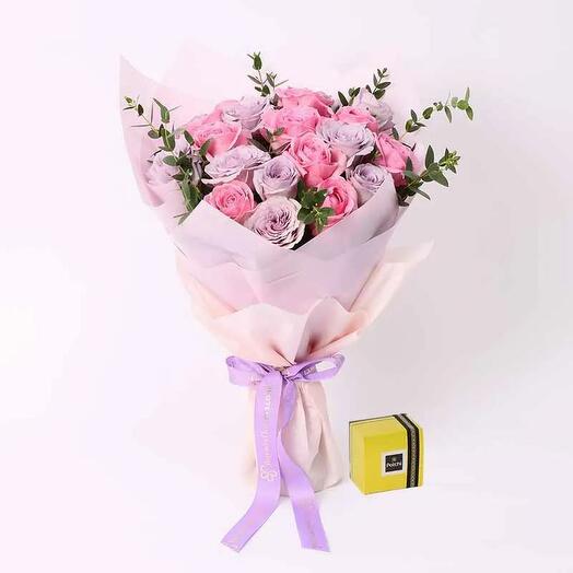 Beauty Queen 21 Roses and Deluxe Patchi Chocolates