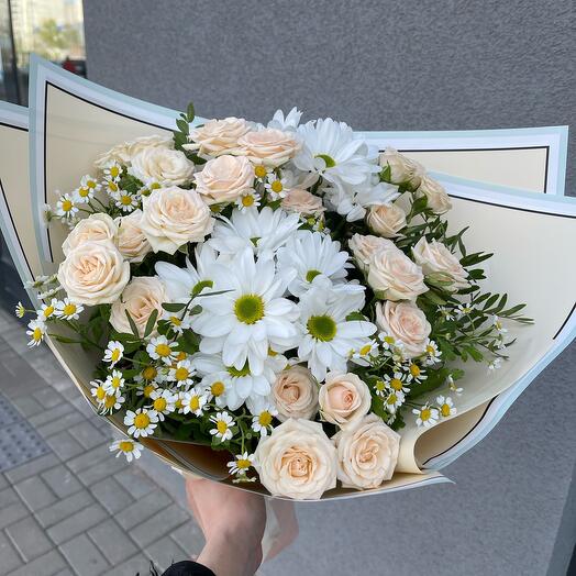 The bouquet is assembled