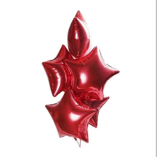 Fountain of 5 foil helium balloons "Red Star"