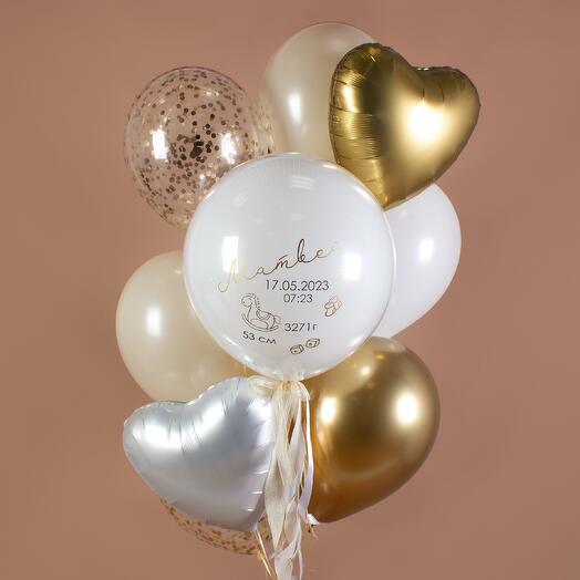 Связка шаров на рождение ребенка с грузиком «Hello Baby» (для мальчика) | 11 шаров, 1 грузик