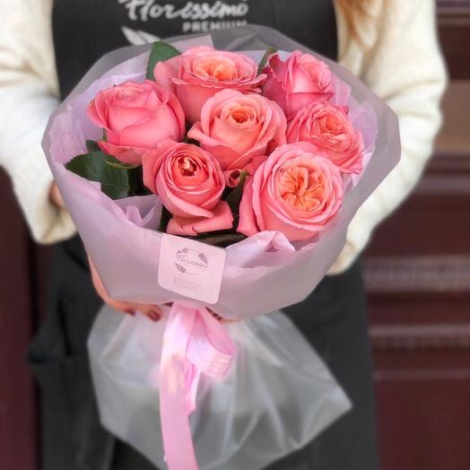 Букет из 7 пионовидных роз Пинк Экспрешен (Pink expression)