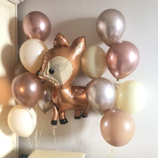 Beige helium balloons with Bambi the deer, 15 pcs