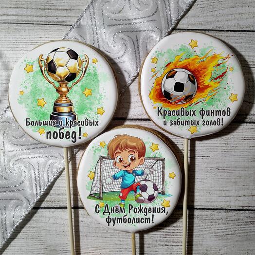 Пряник круглый на палочке футбол, набор 3 штуки