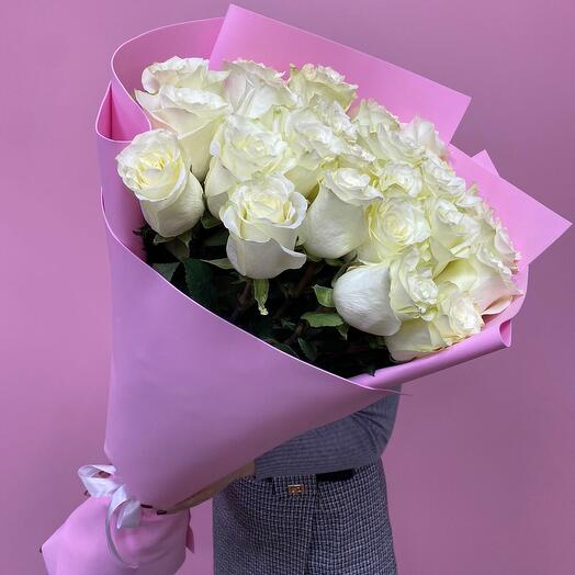 Bouquet of 25 white roses 80 cm
