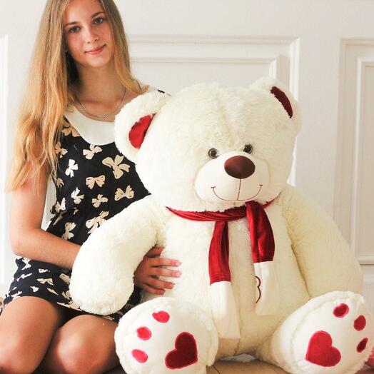 Oso de peluche con bufanda 110cm, blanco