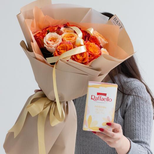 19 роз 40см+ Raffaello