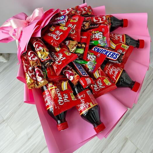 A sweet bouquet of sweets and soda