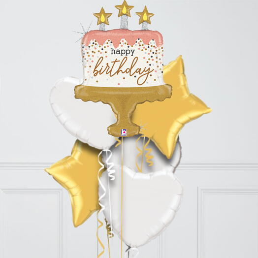 Birthday Cake Confetti Foil Balloon Bouquet 6 Pcs