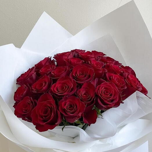 Beautiful bouquet of scarlet roses 23 pieces