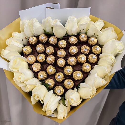 25 белых роз и Ferrero roshen