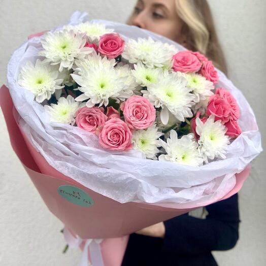 Букет «Гламур»💕розы,хризантемы