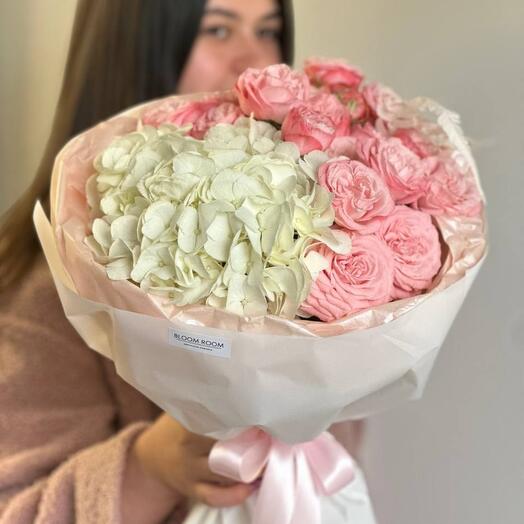 🧁Букет пироженка с пионовидной розой и гортензией 👍