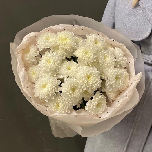 Bouquet of white bush chrysanthemums "Lace cloud", size XS