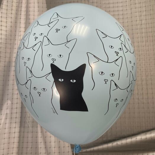 Воздушный шар КОТИКИ СЕРЬЕЗНЫЕ голубой 14"