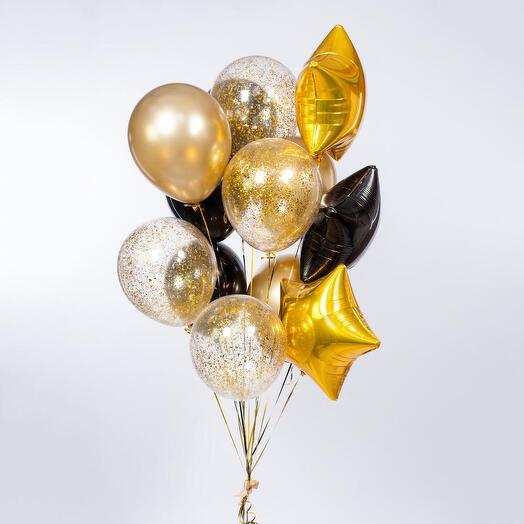 Сет 1 золото/черный Воздушные шары с гелием