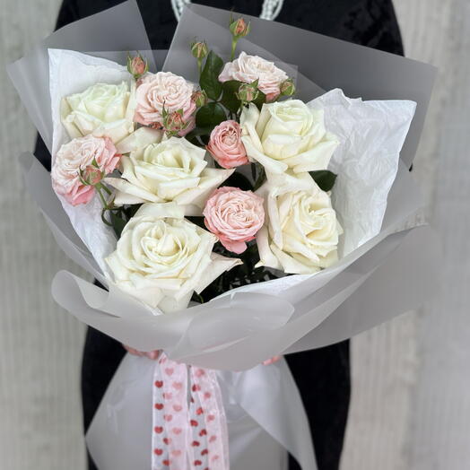 Bouquet of white French roses and peony-shaped roses
