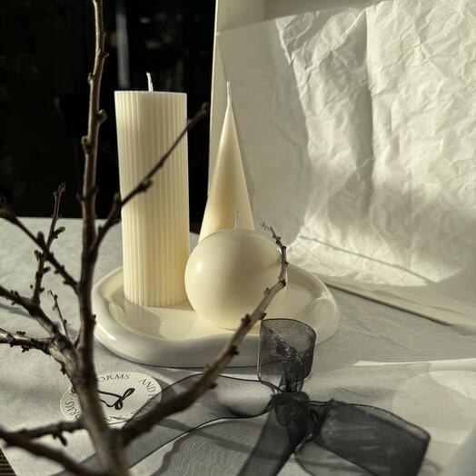 Подарочный набор (свечи из соевого воска и гипсовый поднос)