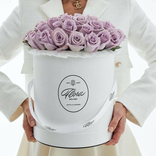 Hatbox Grand "Roses Purple" WHITE