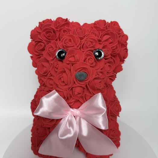 Мишка из роз "Rose Bear" фоамирана Красный, стильный подарок