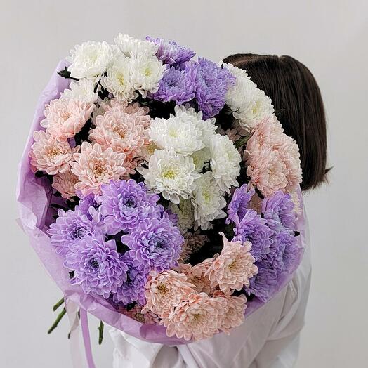 Букет радужных хризантем💜💕🤍
