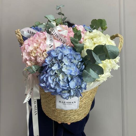 Корзина с гортензиями