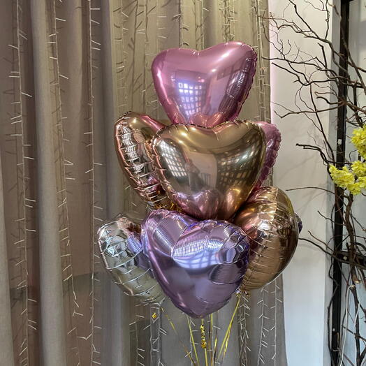 🌷Фонтан «Радость моя» из 9 фольгированных шаров в форме сердца