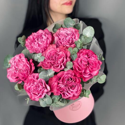 Цветы в коробке из пионовидной розы 💗 Кантри Блюз 💗 812 Милин Букет