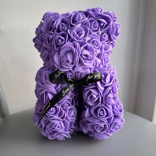 Мишка из 3d роз фиолетовый