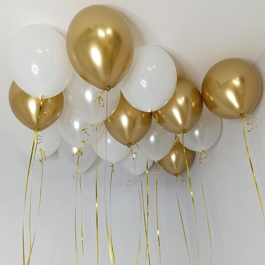 Воздушные шары с гелием, жемчужно-золотые
