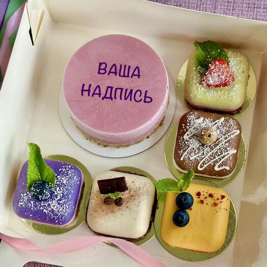 Бенто «малина-мята» и 5 пирожных без сахара, глютена, лактозы, vegan🌱 с Вашей надписью