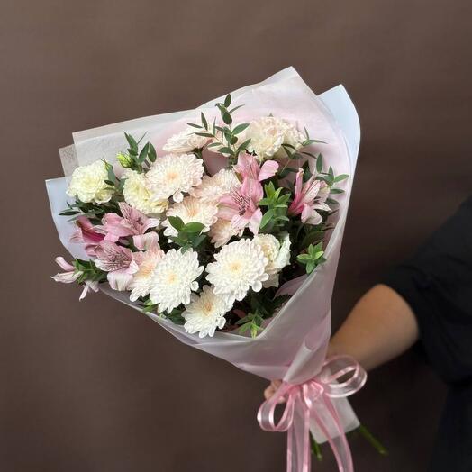 Микс хризантемы с лизиантусом