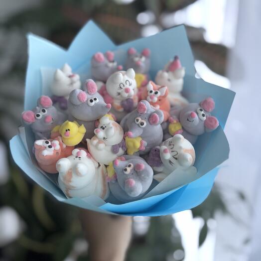 Букет мышки/крыски и котики из маршмеллоу