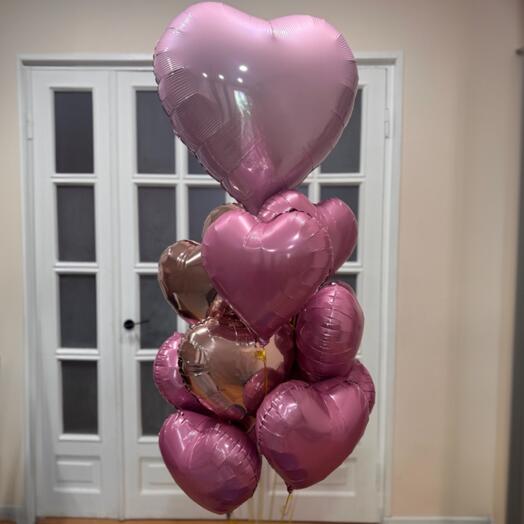 Набор воздушных Шаров розовые сердца 13 шт. Set of helium balloons pink hearts 13 pcs