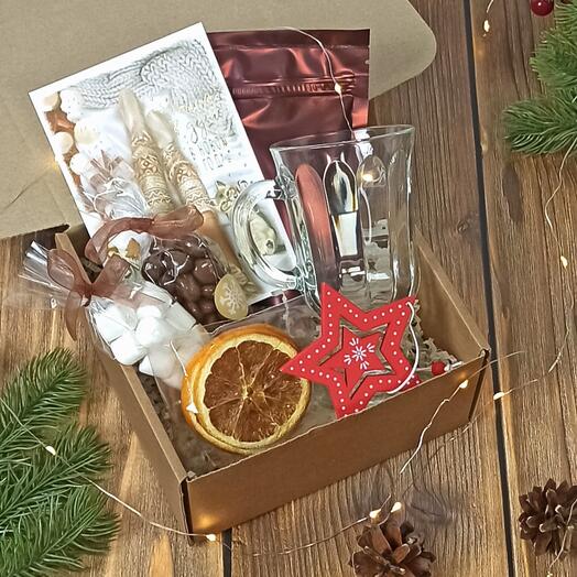 Подарочный новогодний набор - горячий шоколад, маршмеллоу и бокал