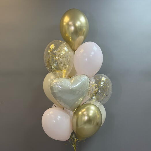 Воздушные шары на день рождения розовые , золотые , шары с конфетти , сердце бежевое