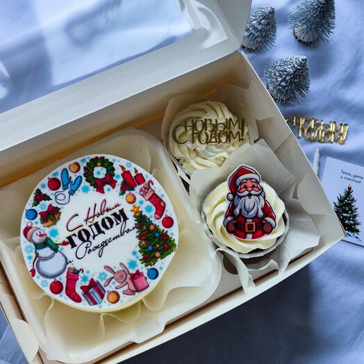 Новогодний набор " Бенто + 2 капкейка" С Рождеством