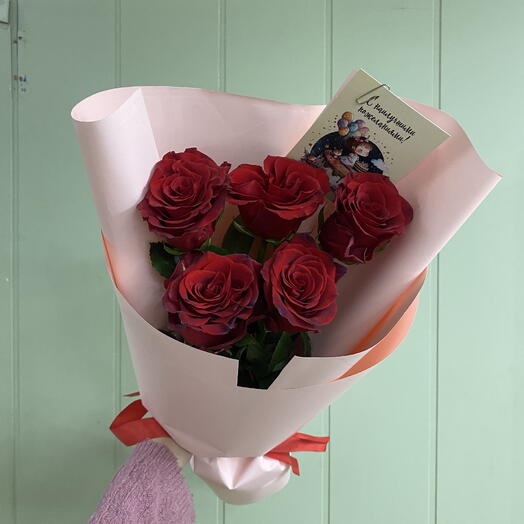 Роза красная 50 см 5 шт