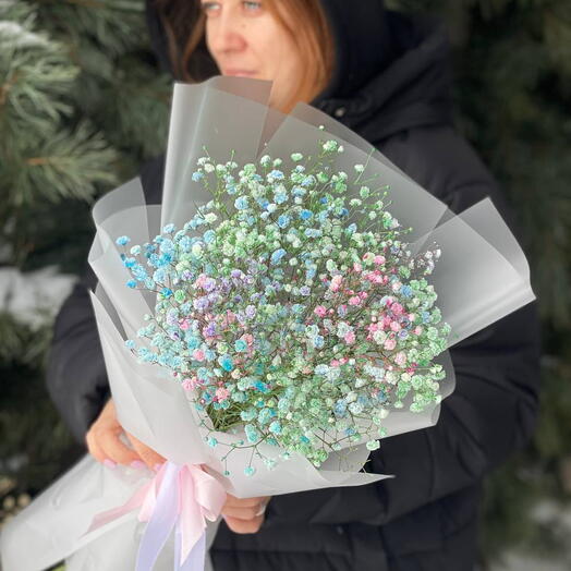 Букет комплимент из радужной гипсофилы