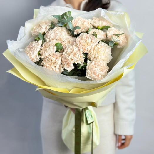 🌸Стойкий букет с диантусами Брют и эвкалиптом